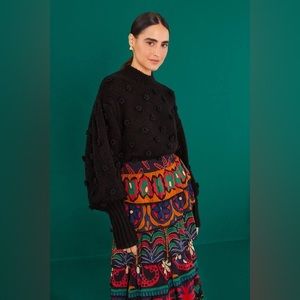 Farm Rio NWOT Black Handmade Flowers Sweater
